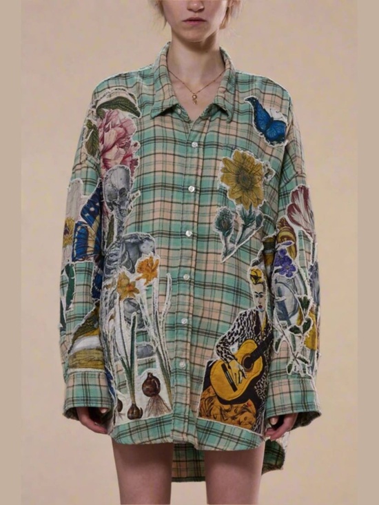 R13 NWOT Drop Neck Shirt Light Green Plaid - Picture 2 of 14